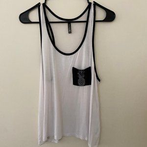 White Tank Top with Pineapple Pocket